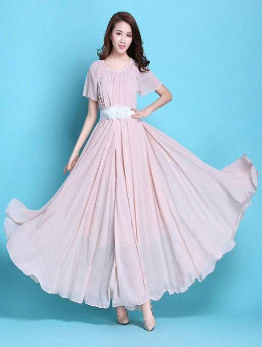 Pink Floor Length Chiffon Simple Design 2017 Prom Dress|FB-017|Long  Bridesmaid Dresses